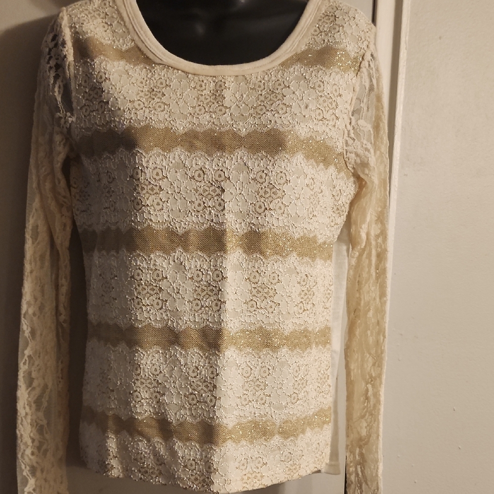 Miss Me Cream and Gold Lace Blouse